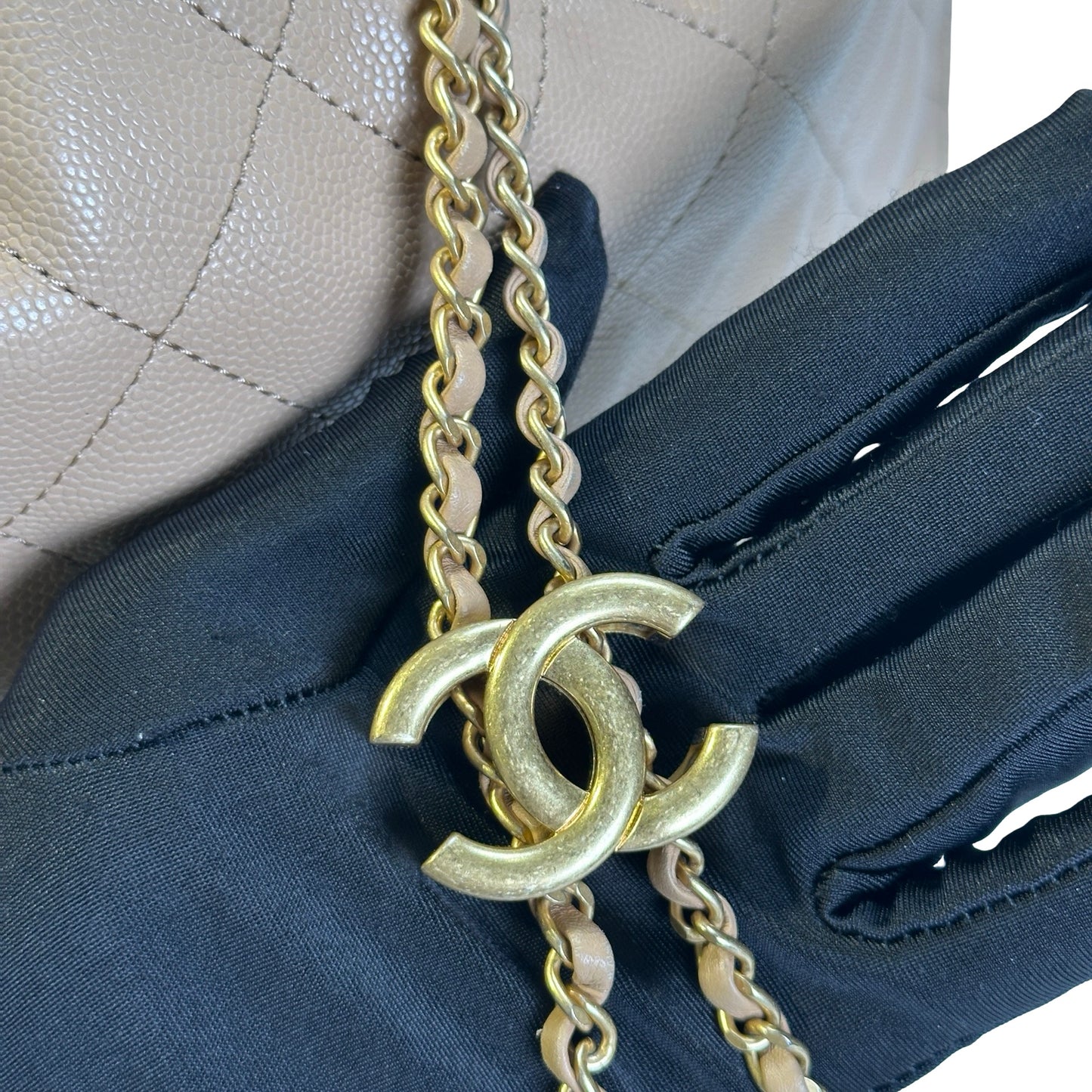 CHANEL Quilted Caviar Quilted Bucket Bag Bucket Bag Beige Gold