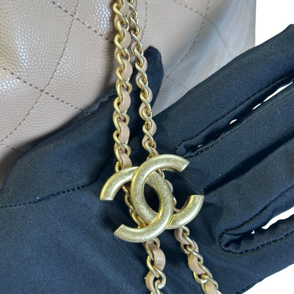 CHANEL Quilted Caviar Quilted Bucket Bag Bucket Bag Beige Gold