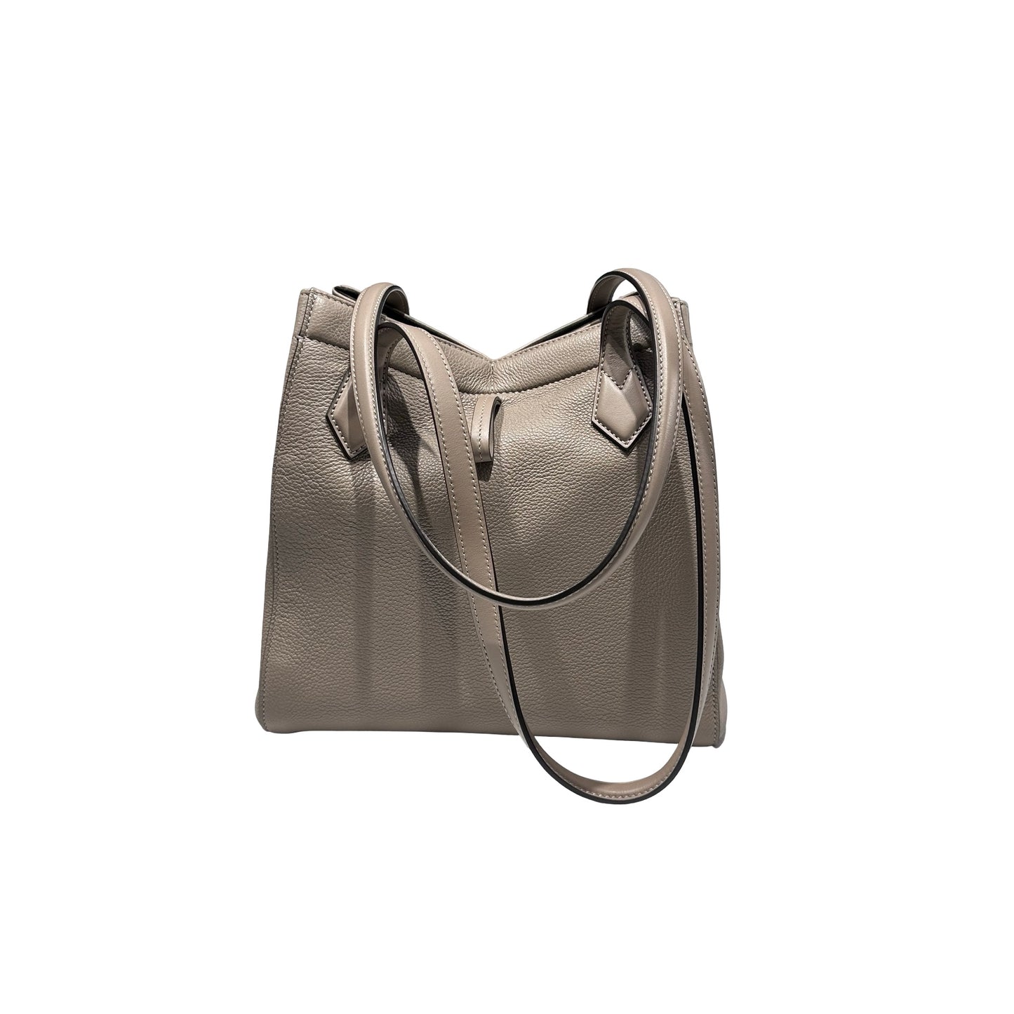 Used Fendi Calfskin Leather Tote Bag Grey GHW
