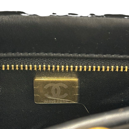 Used CHANEL Tweed Leather Suede Tweed and Leather CC Shoulder Bag Shoulder Bag Black Brown White