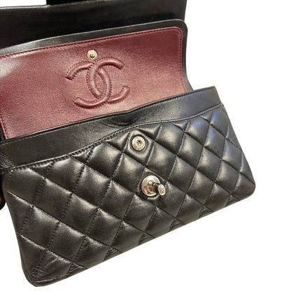 Used CHANEL Quilted Lambskin Classic Flap Chain shoulder bag Black Silver hardware