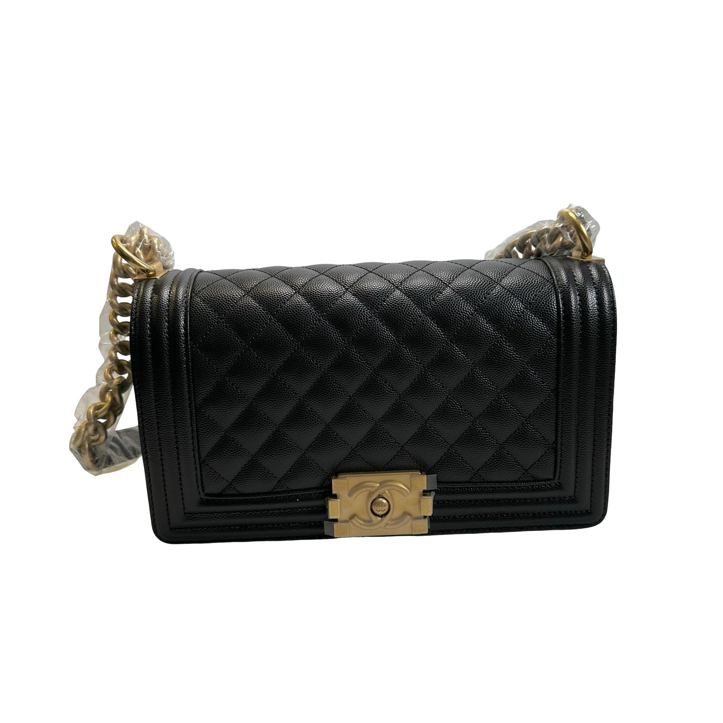 Used CHANEL Caviar Skin Boy25 Chain Shoulder Bag Black，GHW