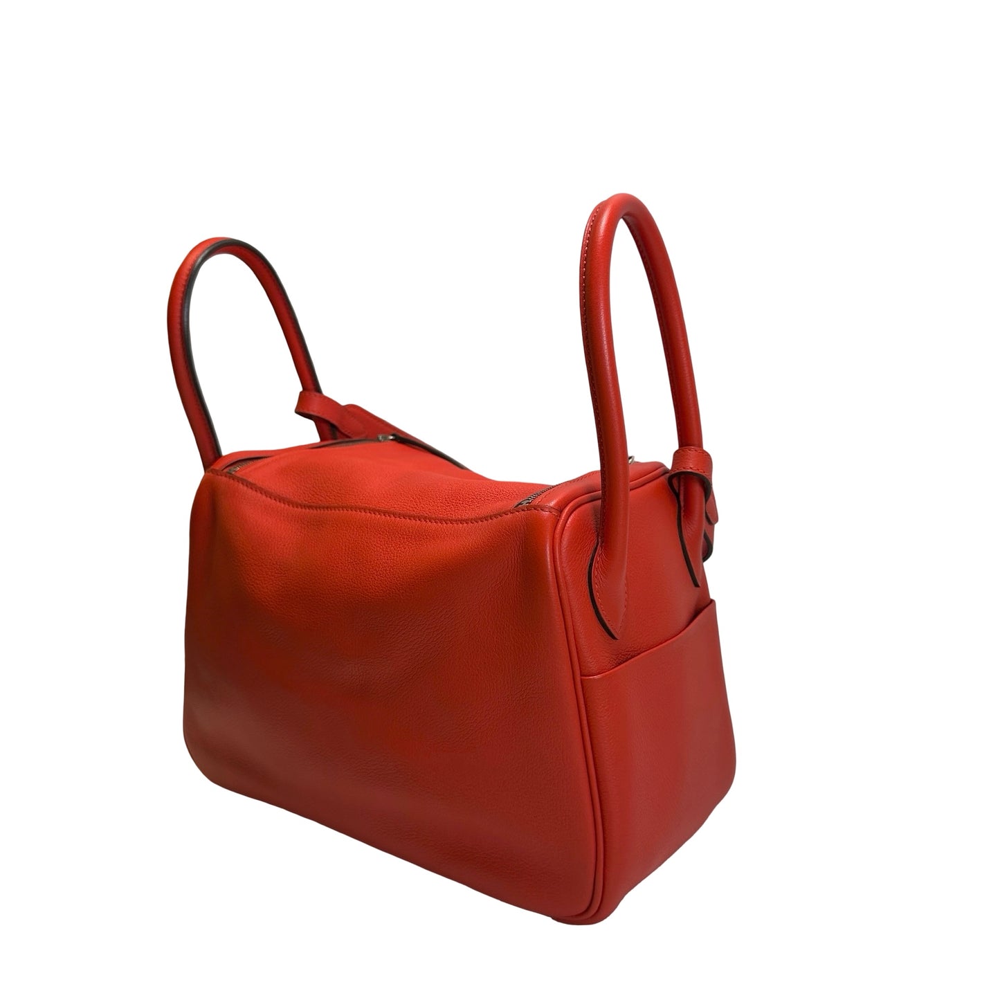Used HERMES Clemence Lindy 26 Handbag Red PHW
