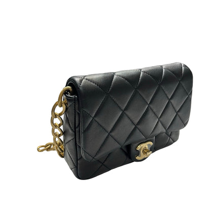 Used CHANEL Lambskin 23A Tassel hobo Hobo Bag Black Gold