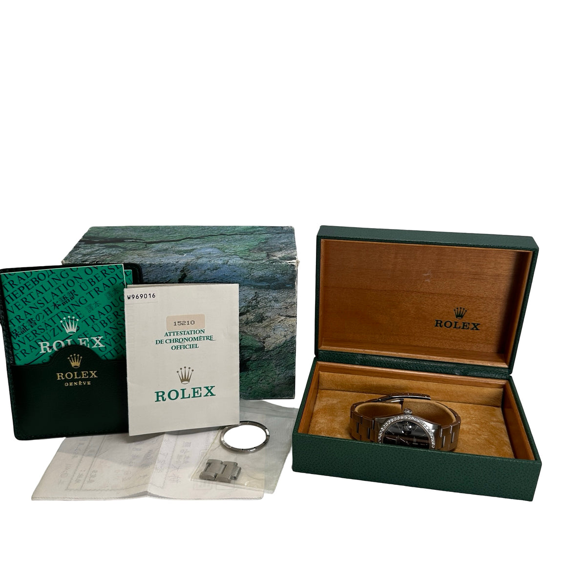Used ROLEX Stainless Steel Diamond Bezel Oyster Perpetual Date Watch Silver Black