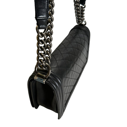Used CHANEL Quilted Calfskin Boy Bag Shoulder Bag Black Silver