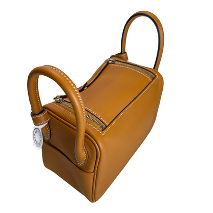 Brand New HERMES Swift Mini Lindy Shoulder Bag Toffee PHW