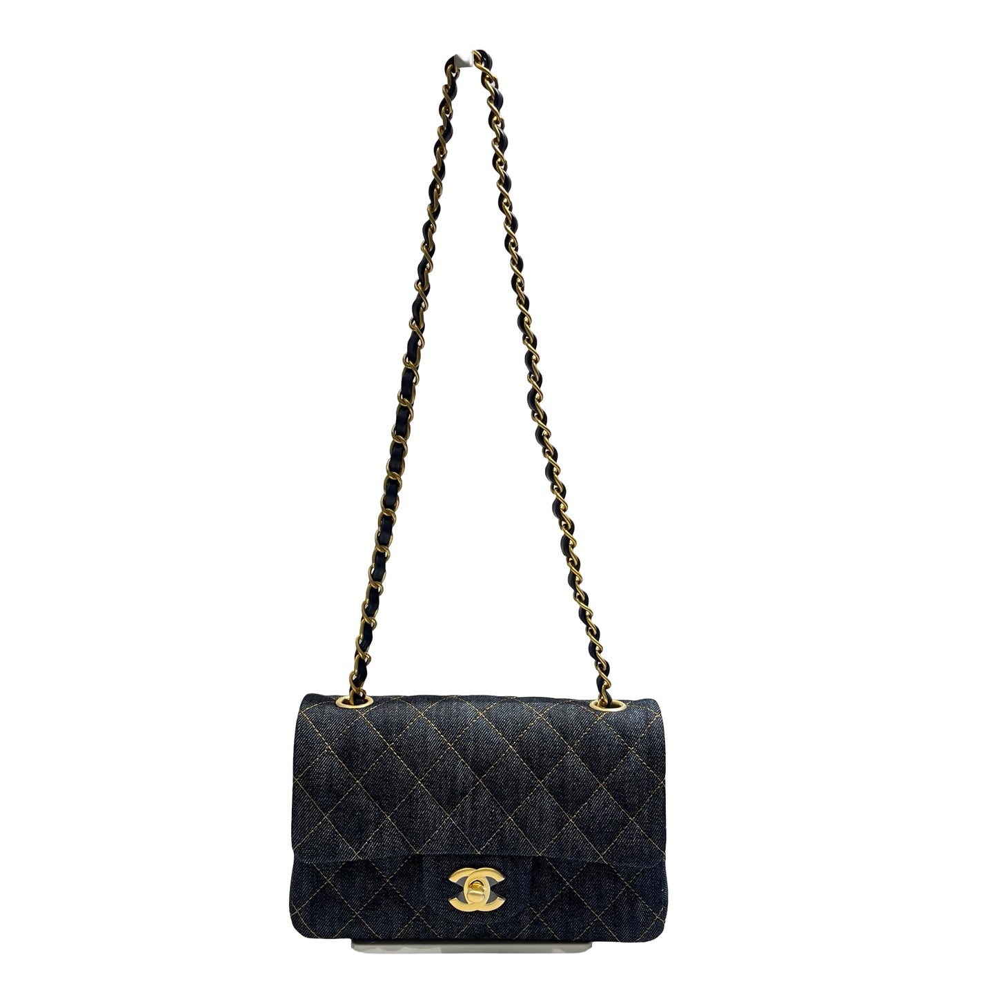 Unused Chanel Denim 20 Mini Flap Shoulder Bag Navy Blue GHW