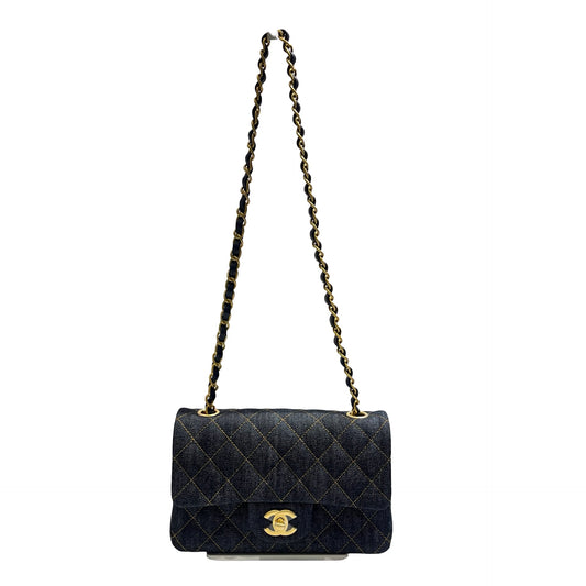 Unused Chanel Denim 20 Mini Flap Shoulder Bag Navy Blue GHW