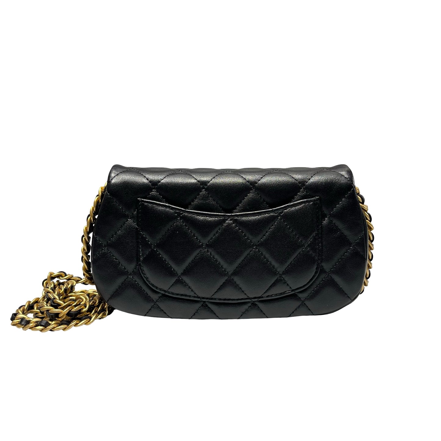 Used CHANEL Lambskin Leather Cross Body Bag Black GHW
