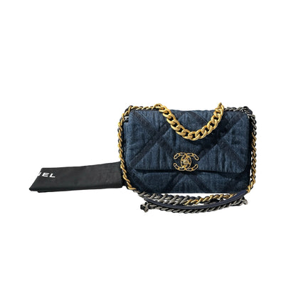 Used CHANEL Denim Blue Used Chanel 19 Small Cross Body Bag