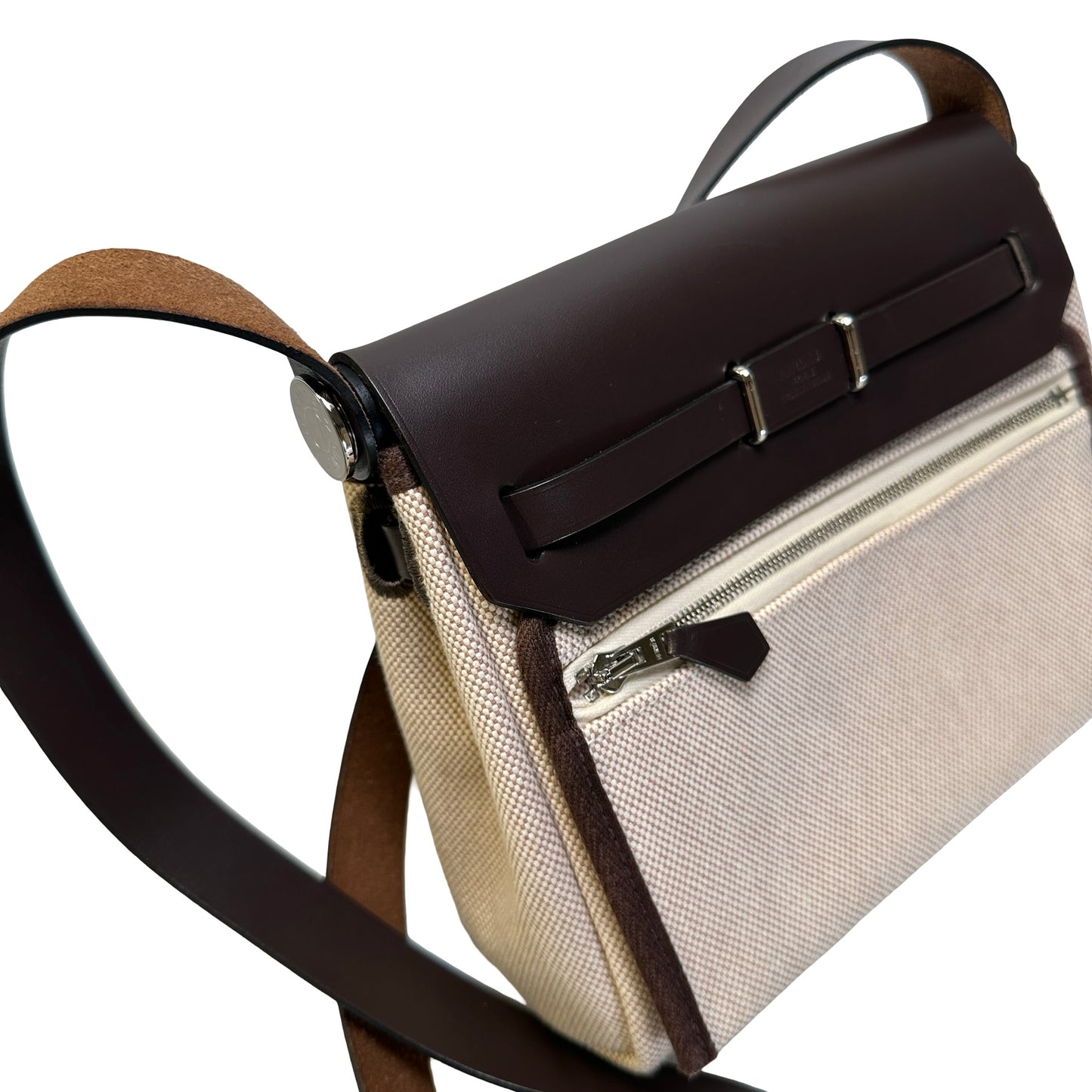 Used HERMES Canvas Leather Mini Herbag Handbag Beige Brown