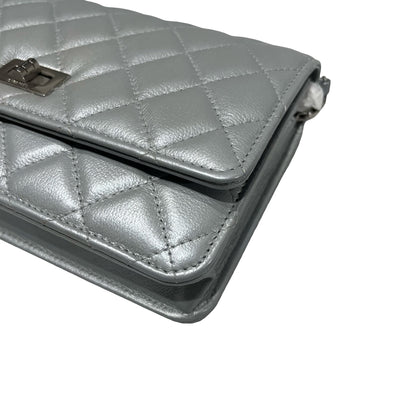 Used CHANEL Calfskin Leather 2.55 WOC Cross Body Bag Grey PHW