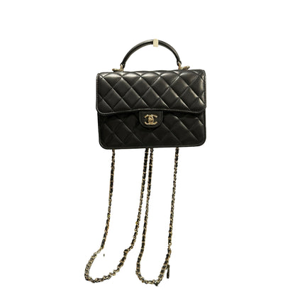 Used CHANEL Quilted Lambskin Trend CC Handbag Black Gold