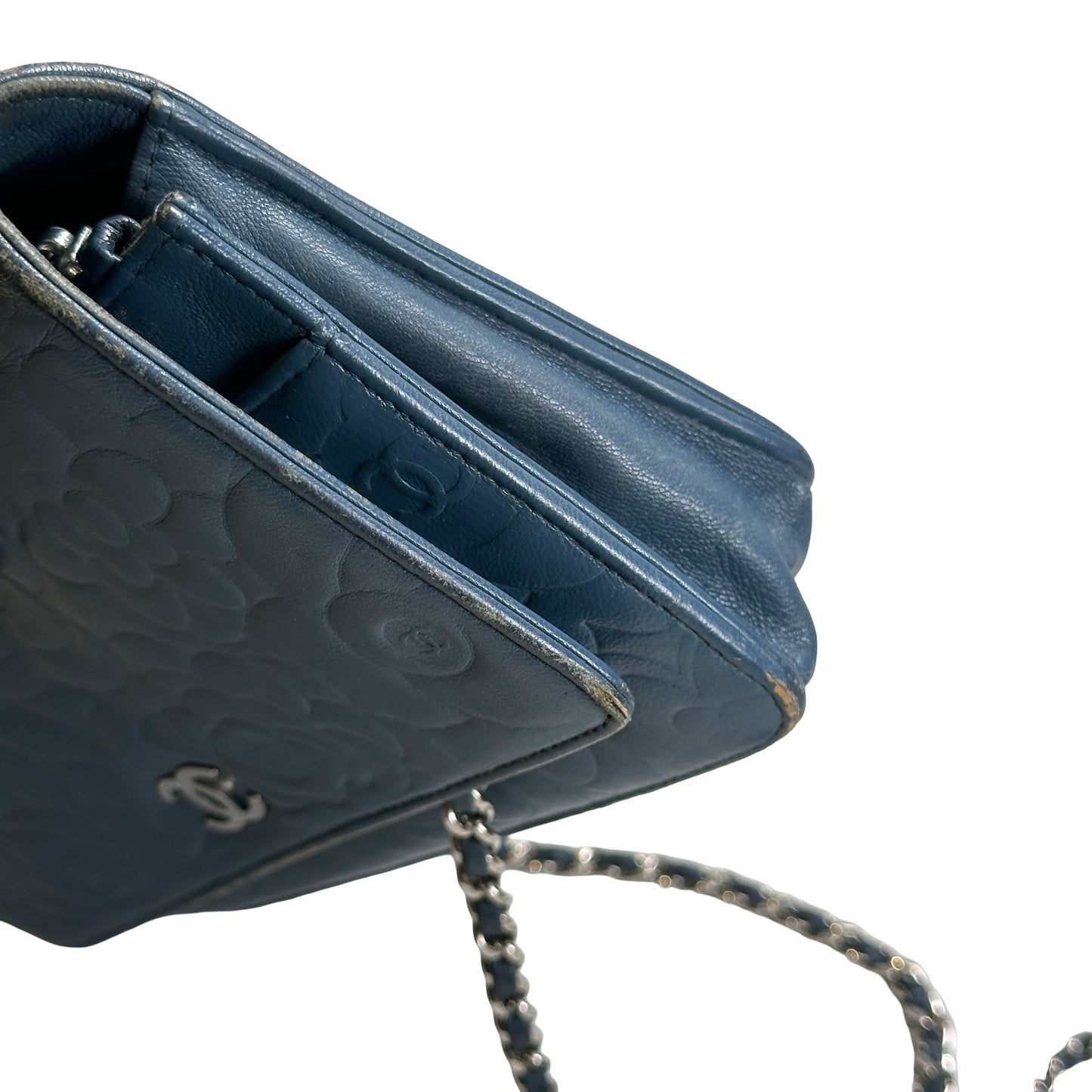 Used CHANEL Camellia Leather Wallet on chain Wallet on chain Navy