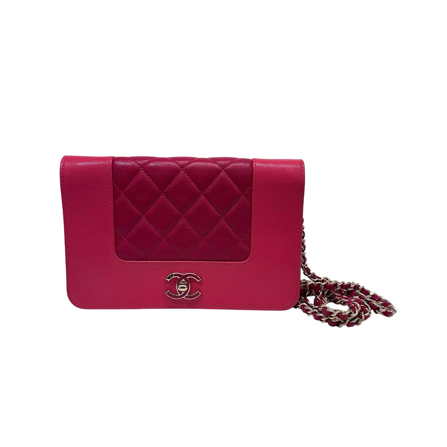Used CHANEL Calfskin Leather WOC Cross Body Bag Red GHW