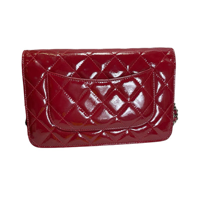 Used CHANEL Quilted Patent Leather 2.55 WOC Handbag Red