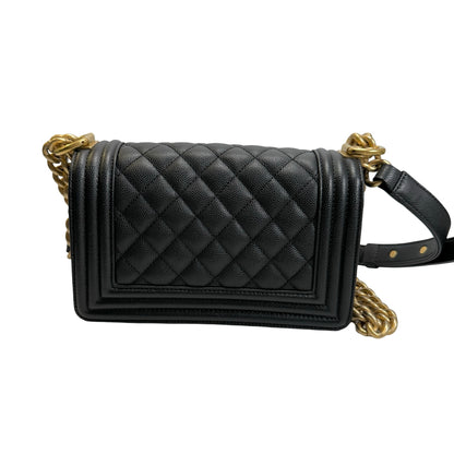 Used CHANEL Quilted Caviar Boy Chanel Flap Bag Chain Shoulder Bag Black Gold Hardware