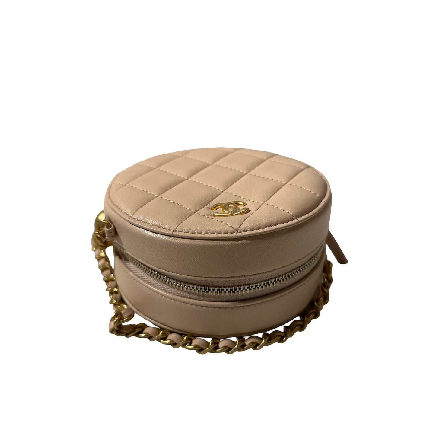 Used CHANEL Lambskin Leather Cross Body Bag GHW Pink