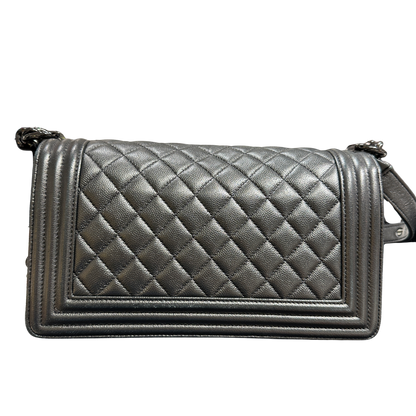 Used CHANEL Quilted Caviar Boy Chain Shoulder Bag Black