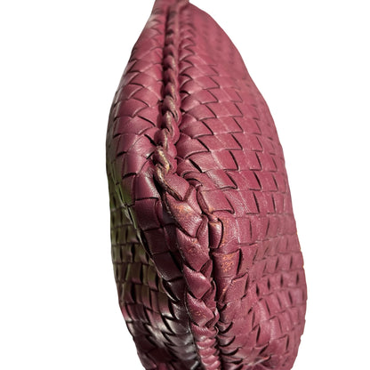 Used Bottega Veneta Calfskin Leather Shoulder Bag Burgundy Purple