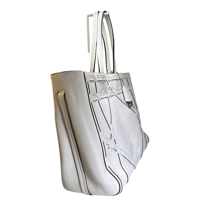 Used DIOR Leather Interlaced Shopper Tote Tote Bag White PHW