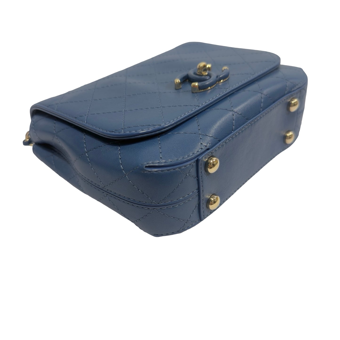 Used CHANEL Quilted Lambskin Quilted Crossbody Bag Chain Shoulder Bag Blue Gold Hardware