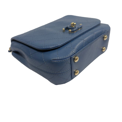 Used CHANEL Quilted Lambskin Quilted Crossbody Bag Chain Shoulder Bag Blue Gold Hardware