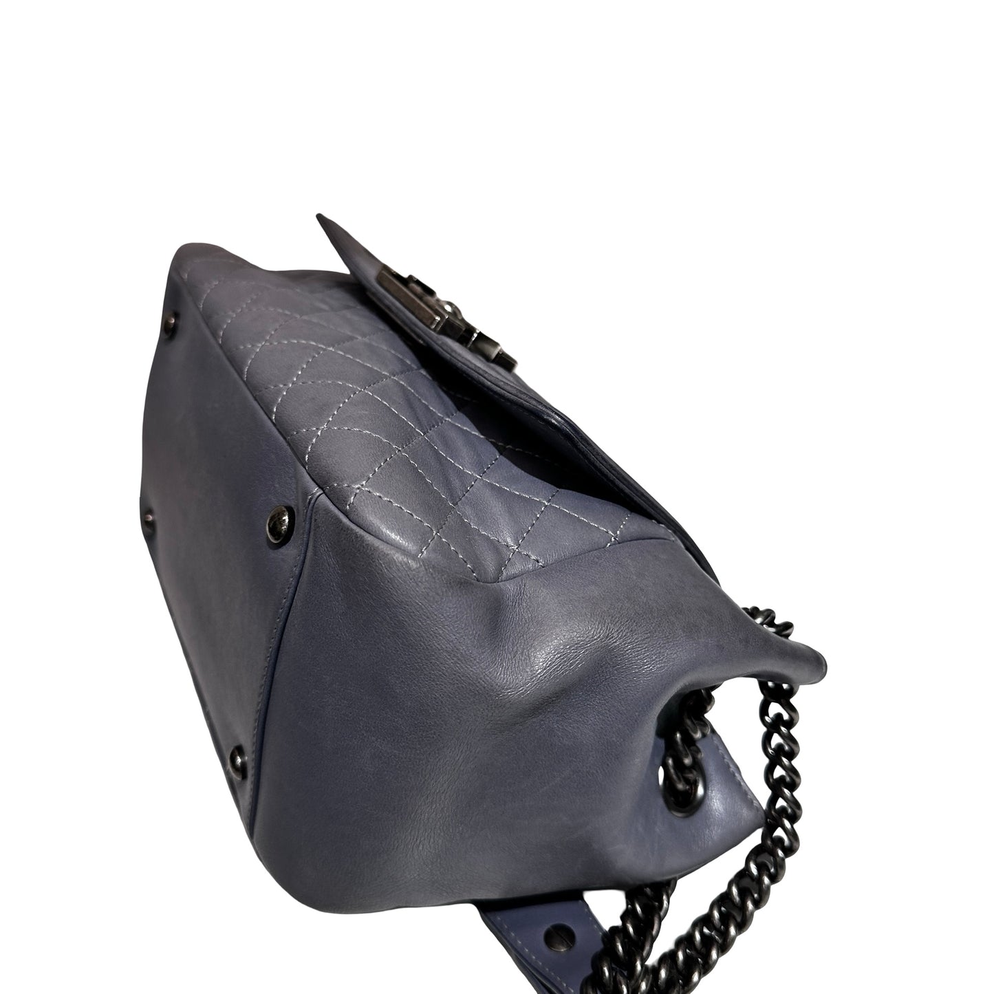 Used CHANEL Boy Shoulder Bag Grey PHW