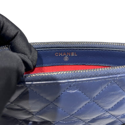 Used Chanel Calfskin Leather Gabrielle small Cross Body Bag Navy GHW Black