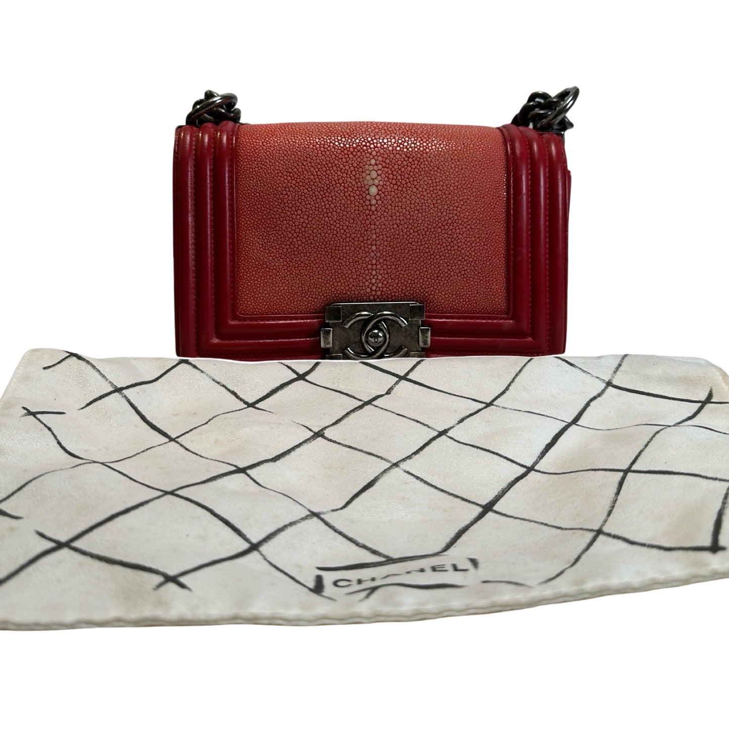 Used CHANEL Stingray Leather Boy Crossbody Bag Red