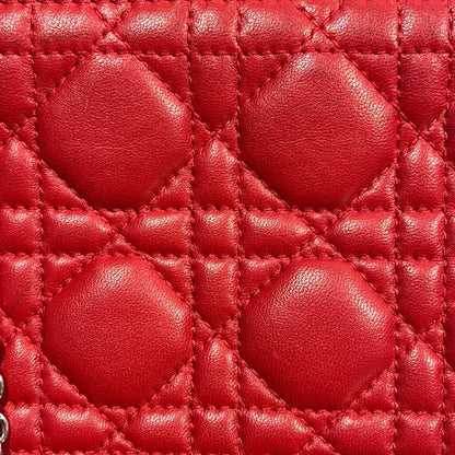 Used DIOR Cannage Lambskin Lady Dior Wallet on chain Red PHW