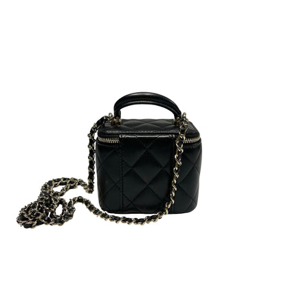 Used CHANEL Lambskin Leather VANITY CASE with COCO CHAIN Cross Body Bag Black GHW