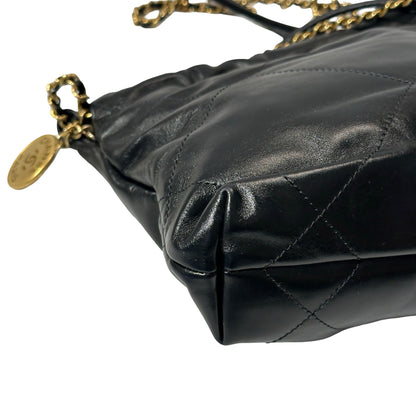 Used CHANEL Shiny Calfskin Mini 22 Shoulder Bag Black GHW