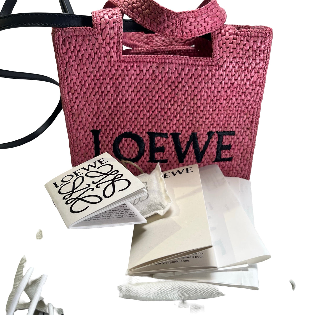 Used LOEWE Raffia Standard A4 Tote Bag Tote Bag Pink Black