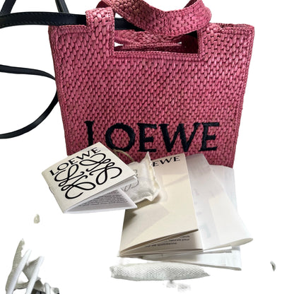 Used LOEWE Raffia Standard A4 Tote Bag Tote Bag Pink Black