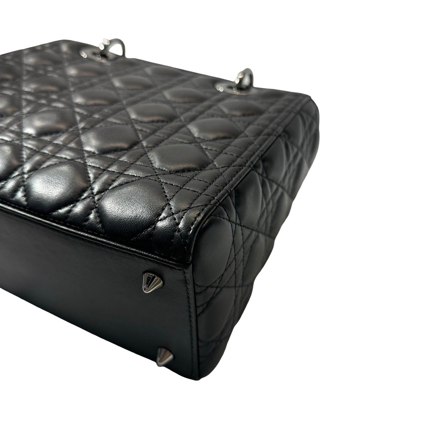 Used DIOR Lambskin Leather Lady Dior Medium Handbag Black