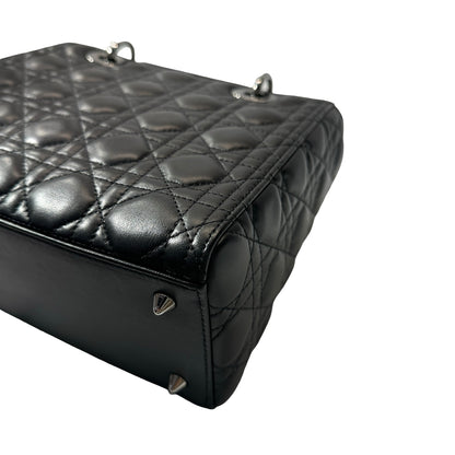 Used DIOR Lambskin Leather Lady Dior Medium Handbag Black
