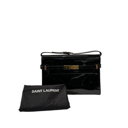 Used SAINT LAURENT Patent Leather Manhattan Medium Shoulder Bag Black GHW