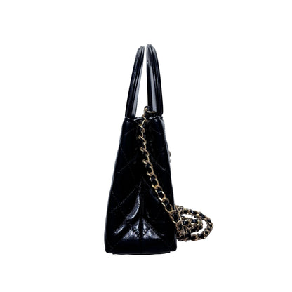 Used CHANEL Calfskin Leather Shiny Aged Calfskin Quilted Kelly Cross Body Bag Black GHW