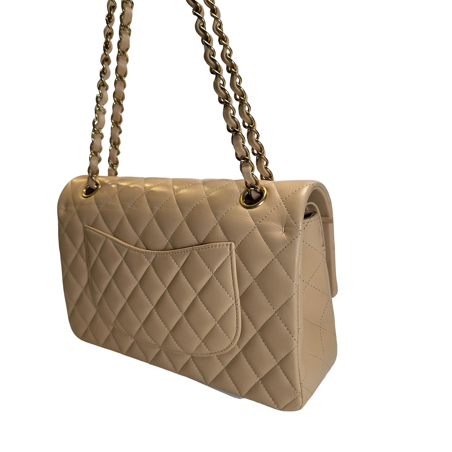 Used CHANEL Lambskin Classic Flap 25cm Chain shoulder bag Beige GHW