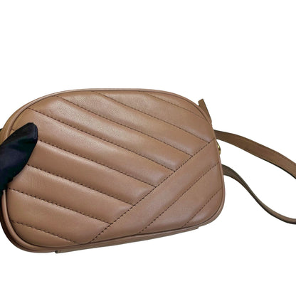 Used TORY BURCH Chevron Leather Kira Chevron Cross body bag Taupe Gold