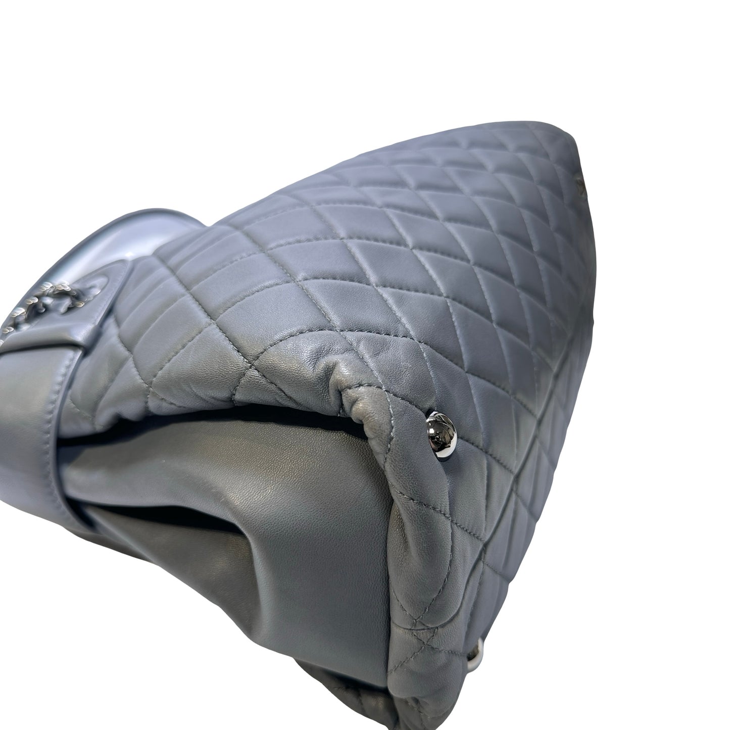 Used CHANEL Lambskin Leather Grey Tote Bag Grey PHW