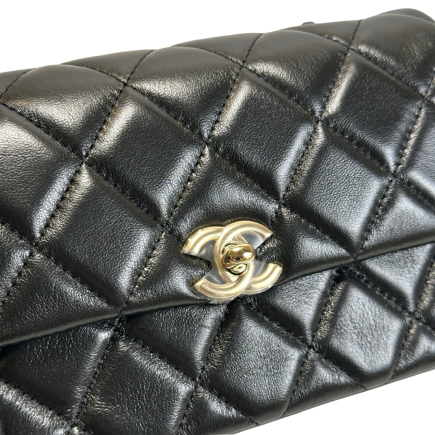Used CHANEL Quilted Lambskin Mini Rectangular Flap Bag Chain Shoulder Bag Black Gold
