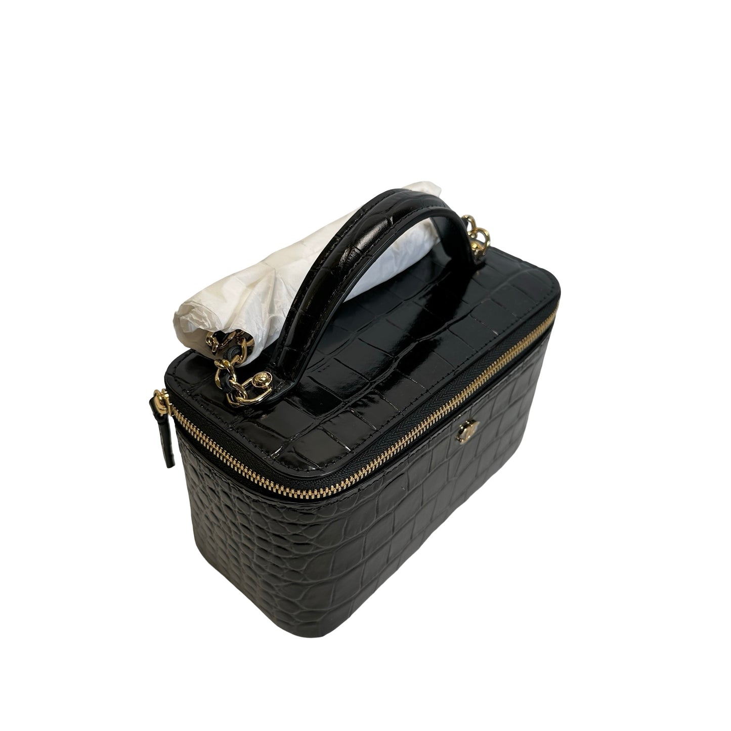 Brand New CHANEL Croc-embossed Vanity case Vanity case Black Gold hardware