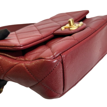 Used CHANEL Caviar Quilted Flap Bag Chain shoulder bag Red Gold