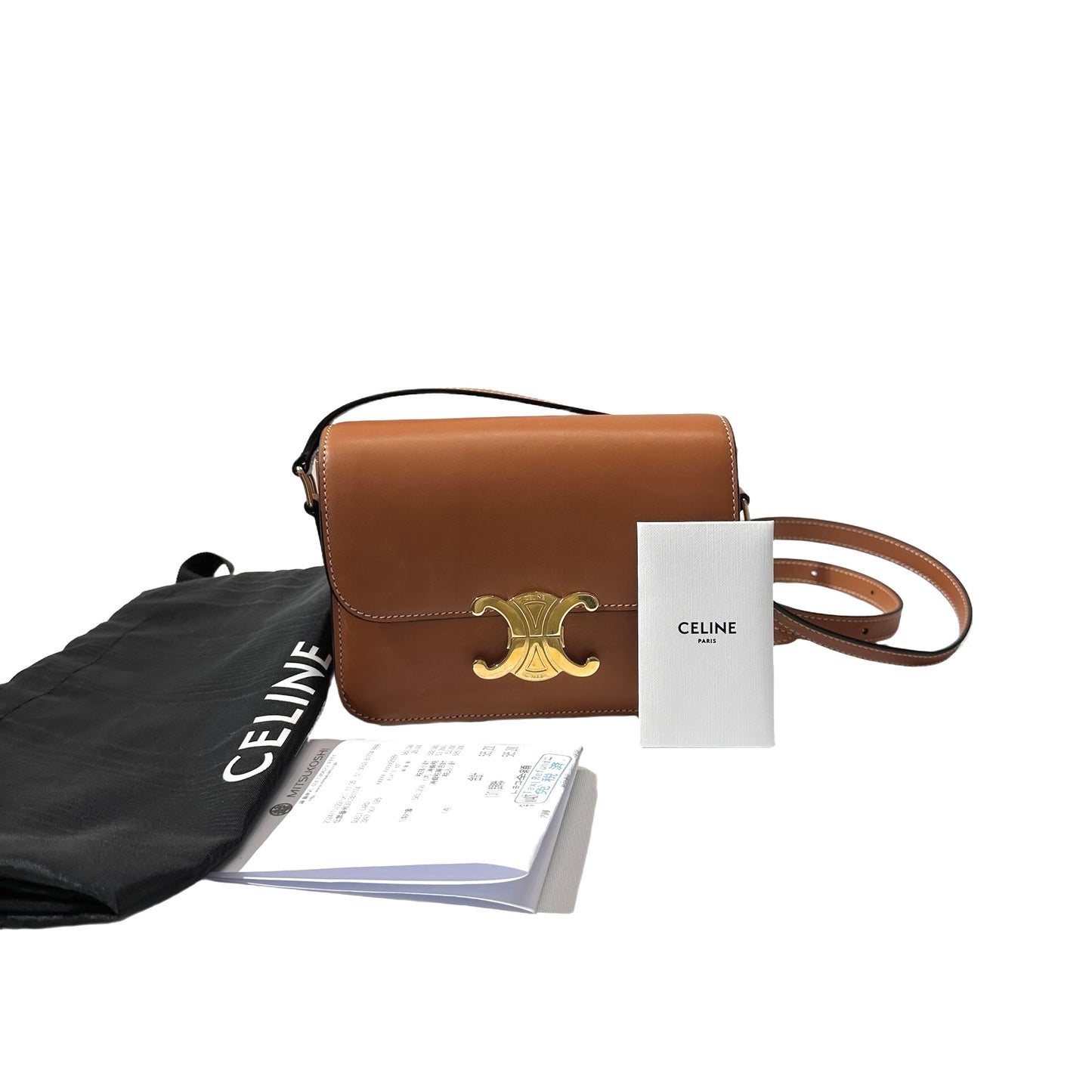 Used Céline Calfskin Leather Triomphe Shoulder Bag GHW Brown