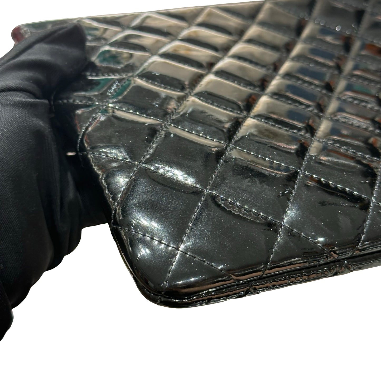 Used CHANEL Patent Leather Clutch Black PHW