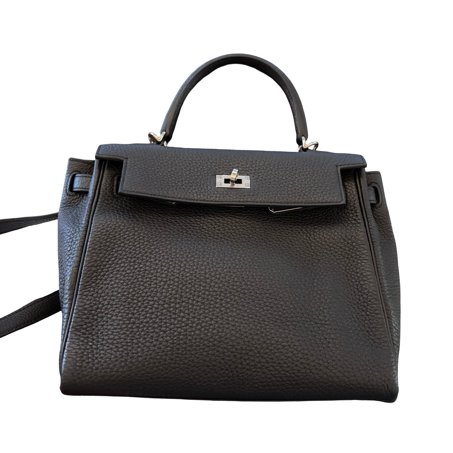 Used HERMES Togo Kelly 25 Handbag Black PHW