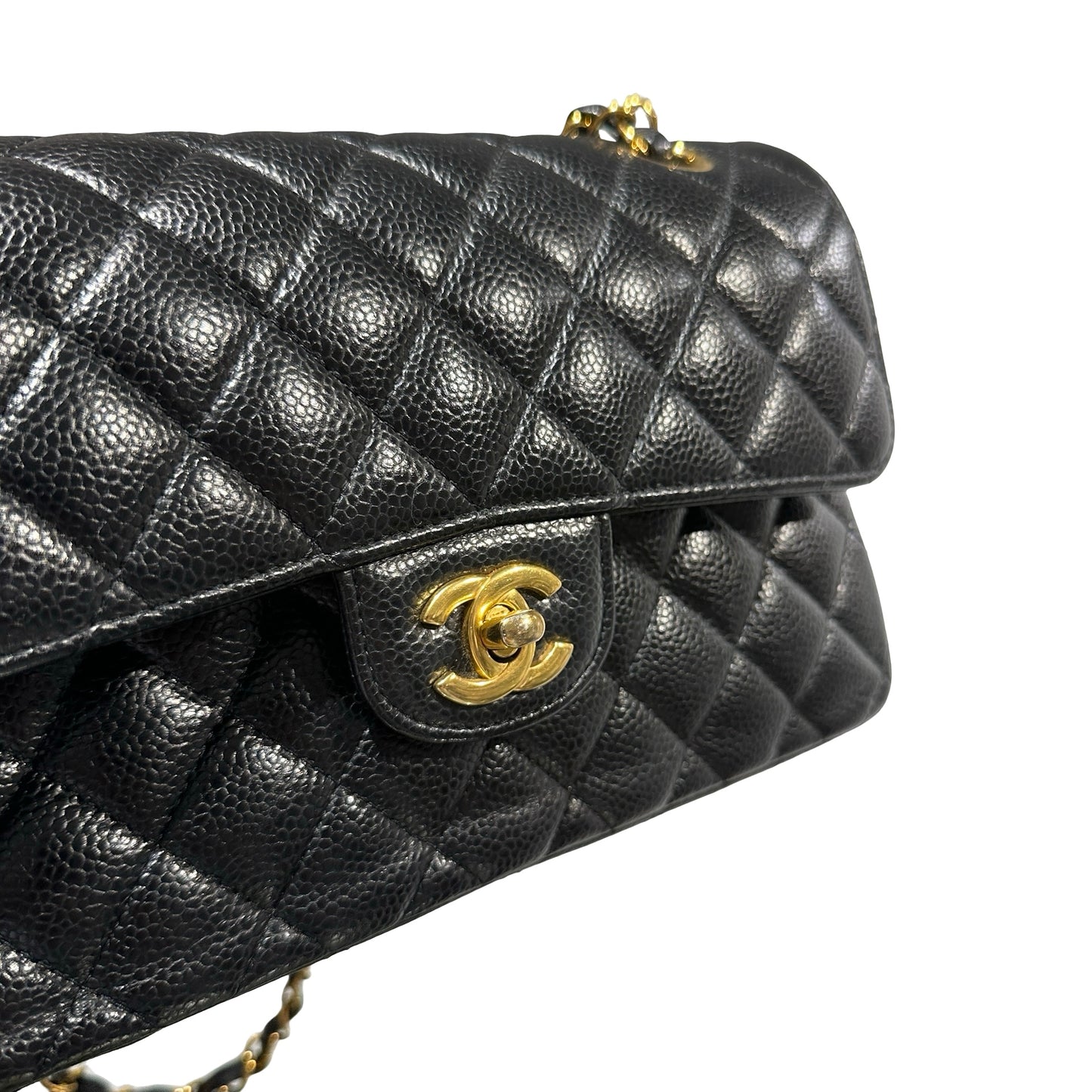 Used CHANEL Caviar Quilted CF23 Chain Shoulder Bag Black Gold